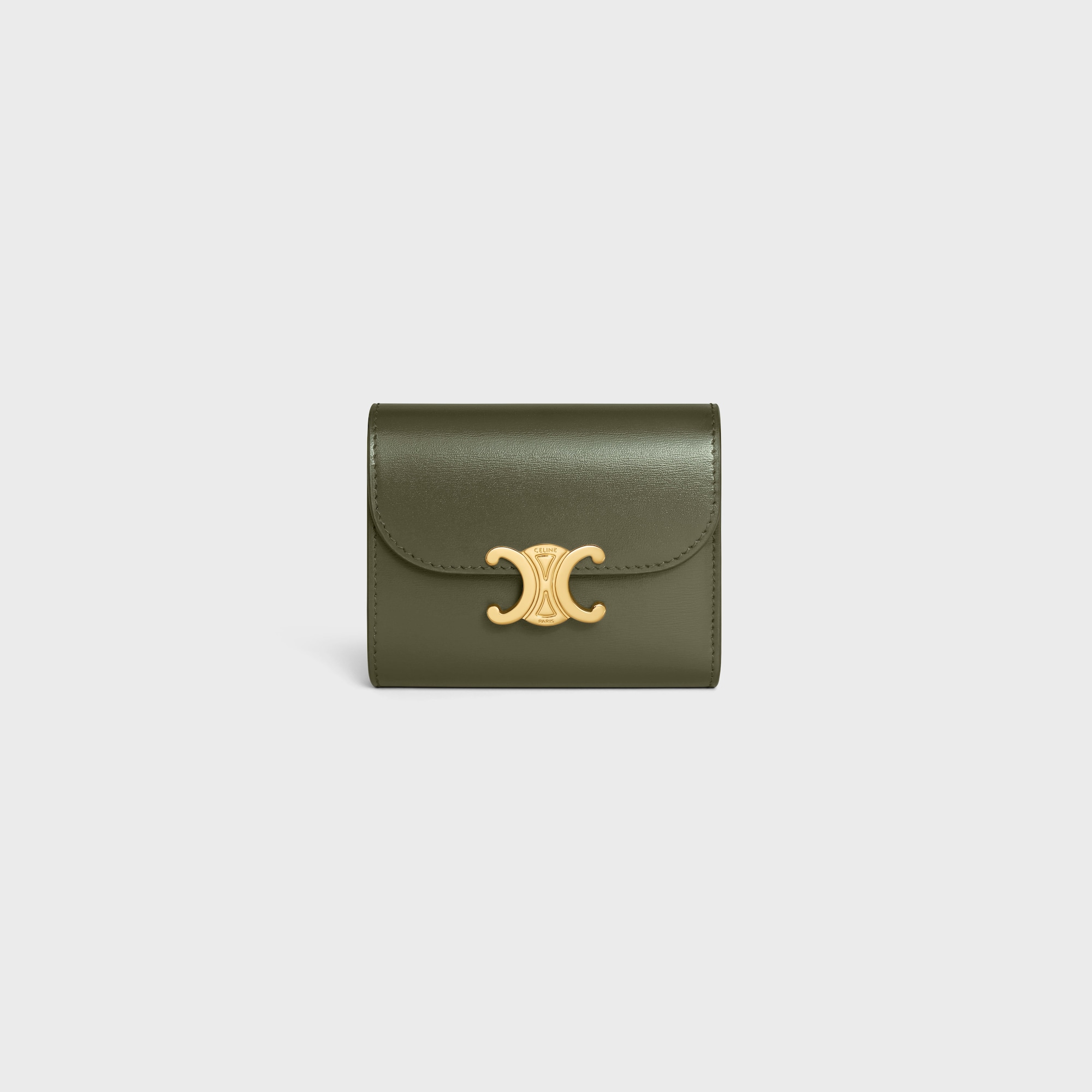 SMALL FLAP WALLER TRIOMPHE IN SHINY CALFSKIN DARK OLIVE - Image 1